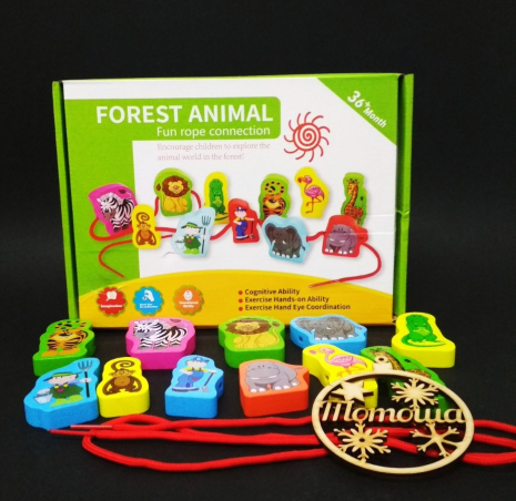 Дерев'яна іграшки шнурівка з крупними деталями MD 1263 тварини Африки