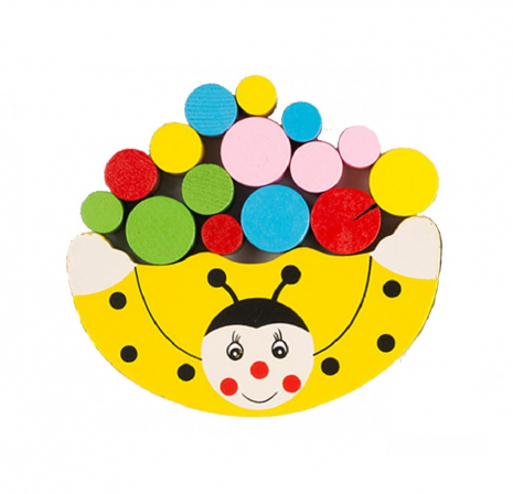 Дерев'яна іграшка Балансир Жовта комашка сонечко з циліндрами, MD 1276