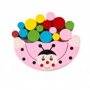 Деревянная игрушка Балансир Розовая божья коровка с цилиндрами, MD 1276