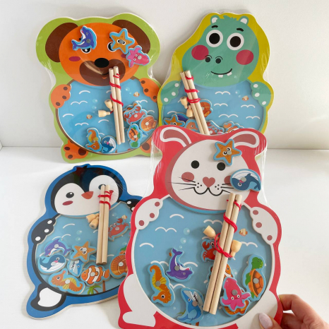 Дерев'яна риболовля магнітна,2 вудки з морськими мешканцями в асортименті MD 1374