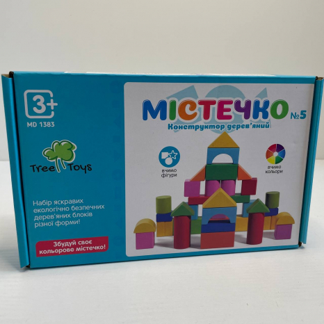 Дерев'яний конструктор Будівельні блоки MD 1383 Містечко,  32 деталі