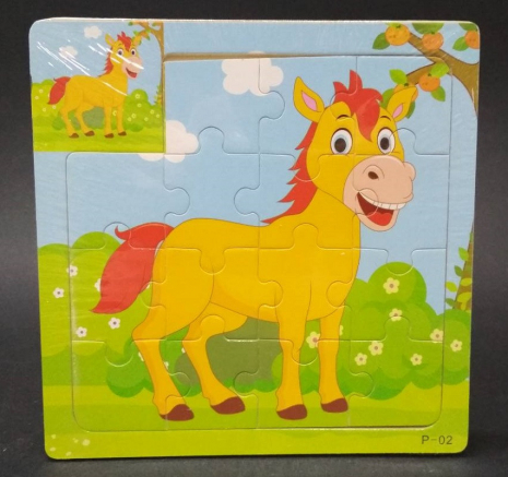 Дерев'яні пазли, рамка - вкладиш Тварини та Транспорт Кінь