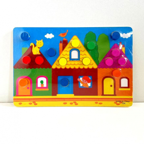 Дерев'яна рамка вкладка Кольорові циліндри Будиночки, C 60421