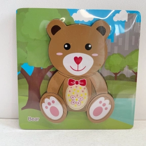 Объемный деревянный пазл, рамка - вкладыш Мишка