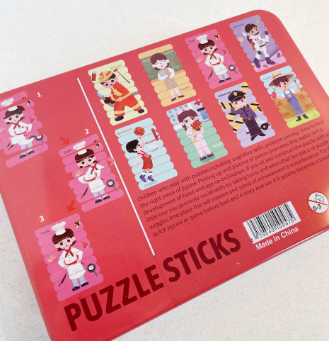 Пазли з паличок Професії двохсторонні, в металевій коробці 8 персонажів MD 1684