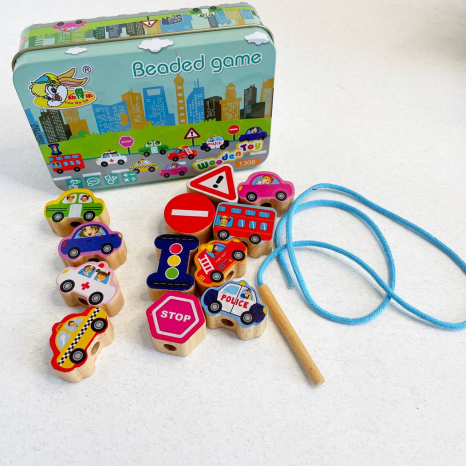 Дерев'яна шнурівка Транспорт в металевій коробці