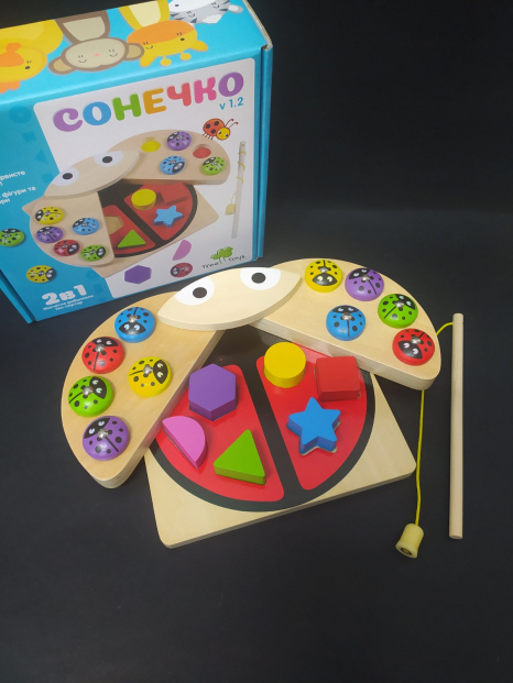 Дерев'яна іграшка Центр розвиваючий Комашка Сонечко сортер та магнітна рибаловля, MD 1876