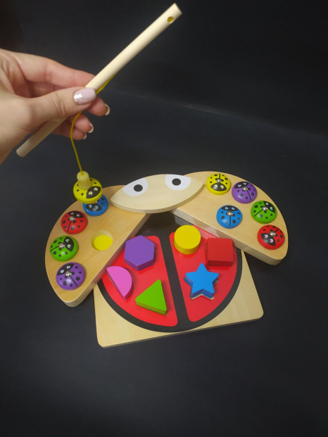 Дерев'яна іграшка Центр розвиваючий Комашка Сонечко сортер та магнітна рибаловля, MD 1876