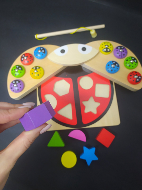 Дерев'яна іграшка Центр розвиваючий Комашка Сонечко сортер та магнітна рибаловля, MD 1876