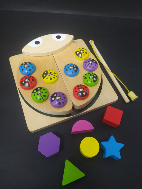 Дерев'яна іграшка Центр розвиваючий Комашка Сонечко сортер та магнітна рибаловля, MD 1876