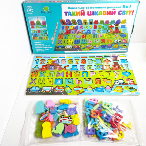 Деревянная развивающая дощечка Монтессори "Такой интересный мир" MD 1927