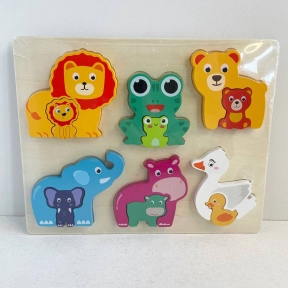 Деревянная рамка-вкладыш с пазлами из двух частей животные мама и малыш MD 1971