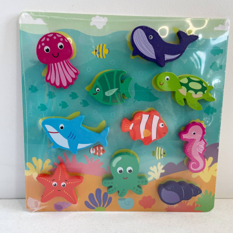 Дерев'яна іграшка Рамка - вкладка на липучці Морські мешканці