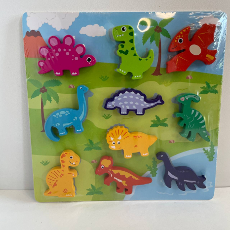 Дерев'яна іграшка Рамка - вкладка на липучці Динозаври