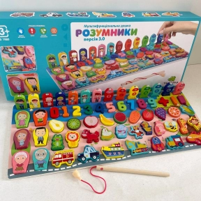 Деревянная многофункциональная доска с магнитной рыбалкой,цифры,фрукты,транспорт,профессии, MD 1980