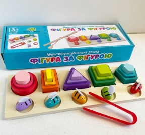 Дерев'яний геометрик сортер з пінцетом дістань бджілку MD 1983