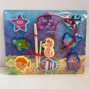 Деревянная рамка вкладыш, магнитная рыбалка, шнуровка Морские обитатели