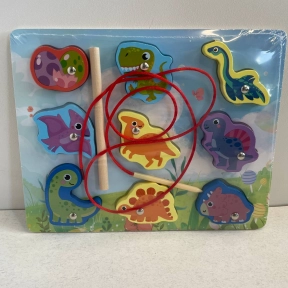 Деревянная рамка вкладыш, магнитная рыбалка, шнуровка Динозавры