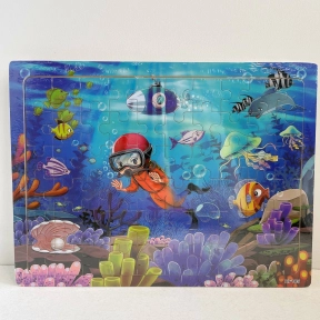 Дерев'яний пазл у рамці, 60 деталей Підводний світ