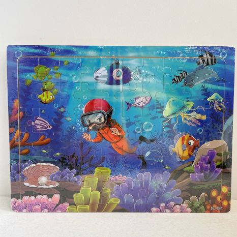 Дерев'яний пазл у рамці, 60 деталей Підводний світ
