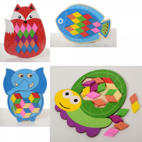 Деревянная мозаика - пазл Геометрические фигуры Животные Рыбка