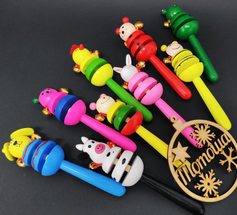 Дерев'яна музична іграшка брязкальце Тварини (тріскачки, бубонці)