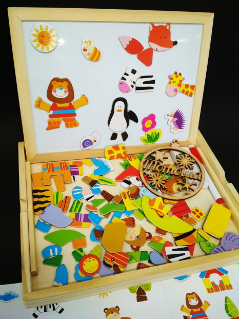 Деревянная досточка для рисования с магнитной мозаикой (дощечка із магнітною мозаїкою) MD 2083