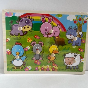 Деревянная рамка-вкладыш с ручками Животные на лужайке MD 2196