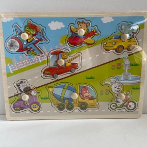 Деревянная рамка-вкладыш с ручками Животные на транспорте MD 2196