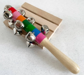 Дерев'яна музична іграшка Бубенці з ручкою смугасті (брязкальце, світлофор) ціна за 1 шт