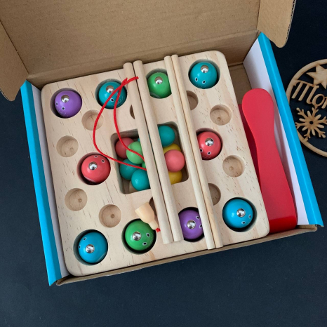 Деревянна гра 2 в 1 Гра із пінцетом, магнітна рибалка MD 2214