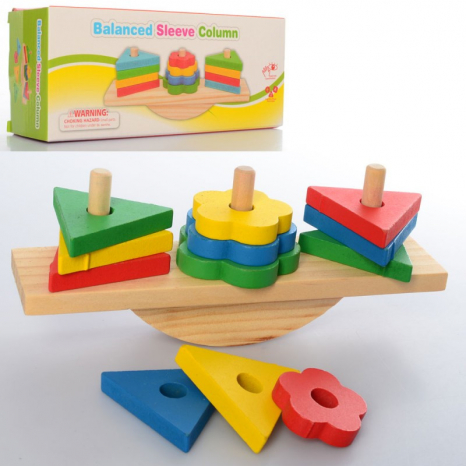 Дерев'яна іграшка пірамідка -  балансир Геометричні фігури MD 2317