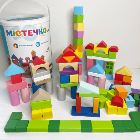 Конструктор дерев'яний Містечко у відрі, 100 деталей