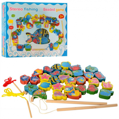 Деревяна іграшка Магнітна рибалка та шнурівка "Підводний світ"