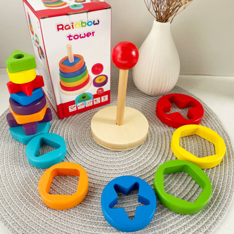 Дерев'яна логічна Пірамідка із геометричними фігурами