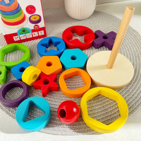 Дерев'яна логічна Пірамідка із геометричними фігурами