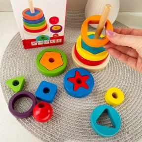 Дерев'яна логічна Пірамідка із геометричними фігурами