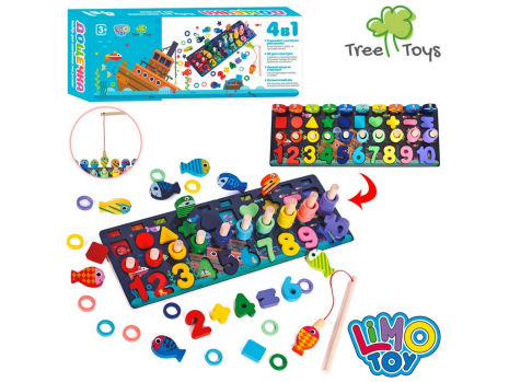 Дерев'яна іграшка Центр розвиваючий Монтессорі (цифри, риболовля, кільця)  MD 2772 (укр)