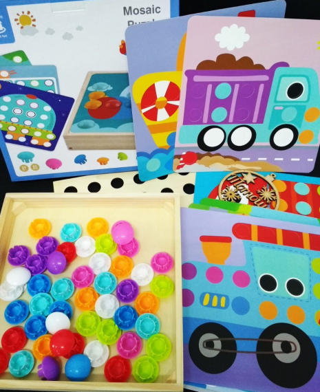 Дерев'яна велика мозаїка Транспорт із трафаретами (Кнопки, Гудзики)