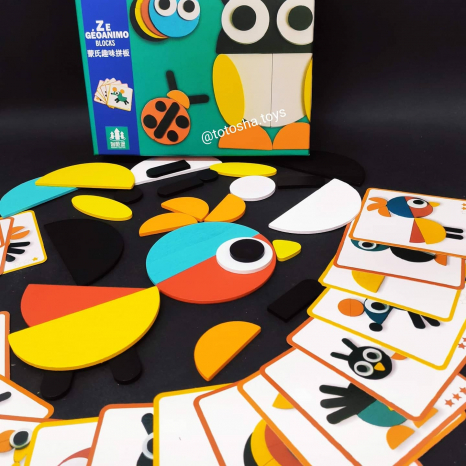 Дерев'яна іграшка Мозаїка Геометричні блоки із картками завдань Ze Geoanimo, MD 2786