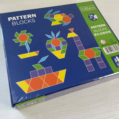 Дерев'яна мозаїка - пазл Геометричні фігури Pattern Blocks, 130 деталей