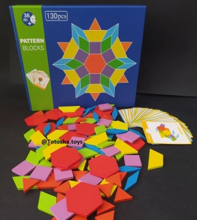 Деревянная мозаика - пазл Геометрические фигуры Pattern Blocks, 130 деталей