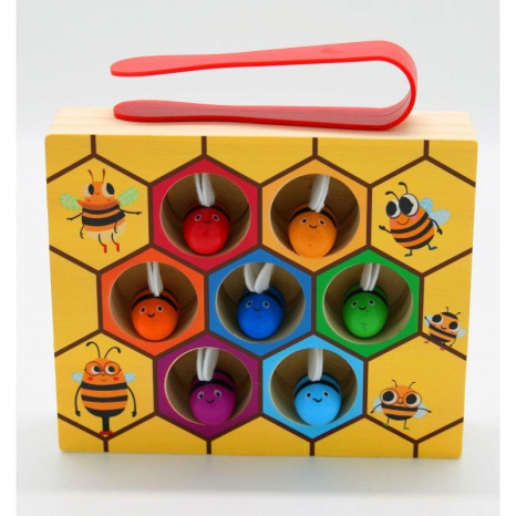 Дерев'яна гра - сортер із пінцетом Кмітлива бджілка (вулик, соти)