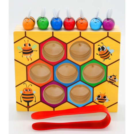 Дерев'яна гра - сортер із пінцетом Кмітлива бджілка (вулик, соти)
