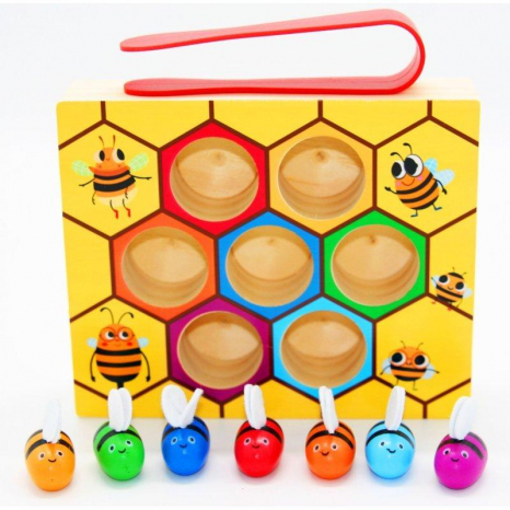Дерев'яна гра - сортер із пінцетом Кмітлива бджілка (вулик, соти)