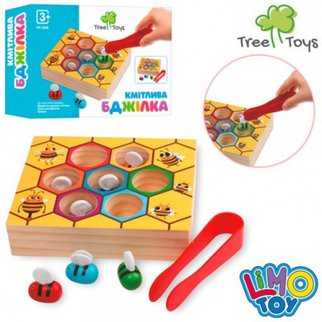 Дерев'яна гра - сортер із пінцетом Кмітлива бджілка (вулик, соти)