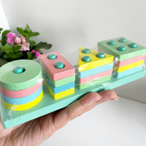 Дерев'яна іграшка Геометричний сортер логіка (пірамідка геометрика)