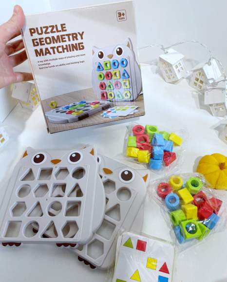 Гра Сова сортер, 2 ігрових поля, геометричні фігури, картки, 32 шт. ME-104