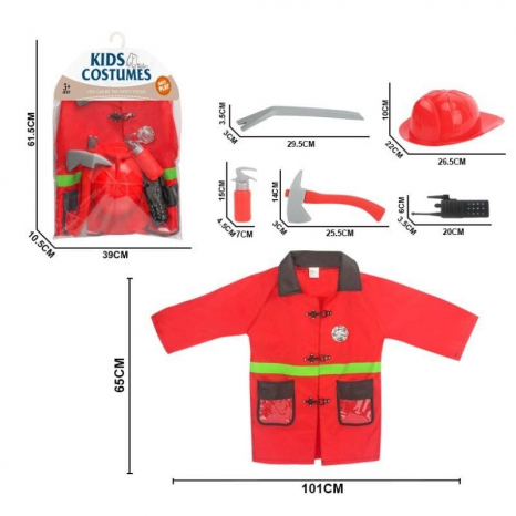 Дитячий ігровий набір пожежника:  каска, форма пожежника, вогнегасник, сокира, лом