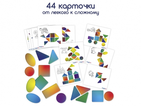 Магнітна мозаїка танграм "Mosaic", 83 магніти, 44 картки з завданнями ML4031-23 EN "Magdum"